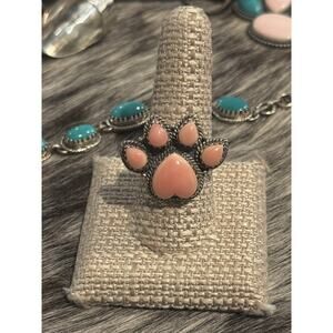 925 Southwest Sterling Silver Queen Pink Conch Heart💗Paw Cluster Ring Size 10
